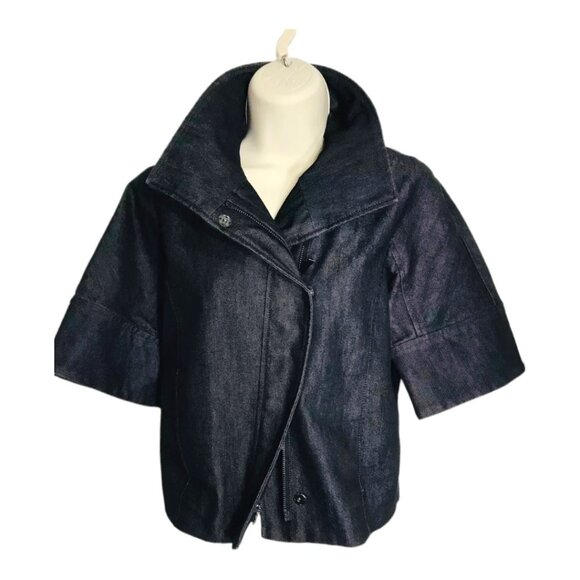 KENNETH COLE NEW YORK JEANS JACKET CROPPED DARK WASH 3/4 SLEEVE FRONT/ZIP - Picture 5 of 8